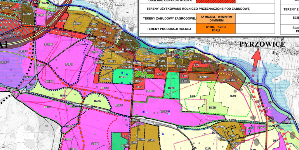 Kierunki zagospodarowania przestrzennego dla terenów Brzozowice - Kamień ze Studium w 2022 r.